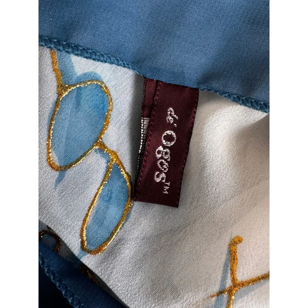 De’Ogos Women's Blue Elegant Floral Accent Neck Sheer Scarf Size 38X38
